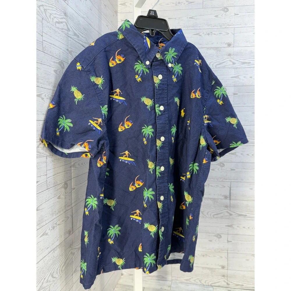 Ralph Lauren Shirt Kids LARGE 14-16 AOP Surf Palm Pineapple Fish Hawaiian Travel